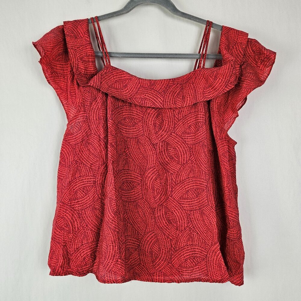 Anthropologie Maeve Mandalay Open Shoulder Red/Pink Print Blouse Top L OB587553 - Picture 5 of 11